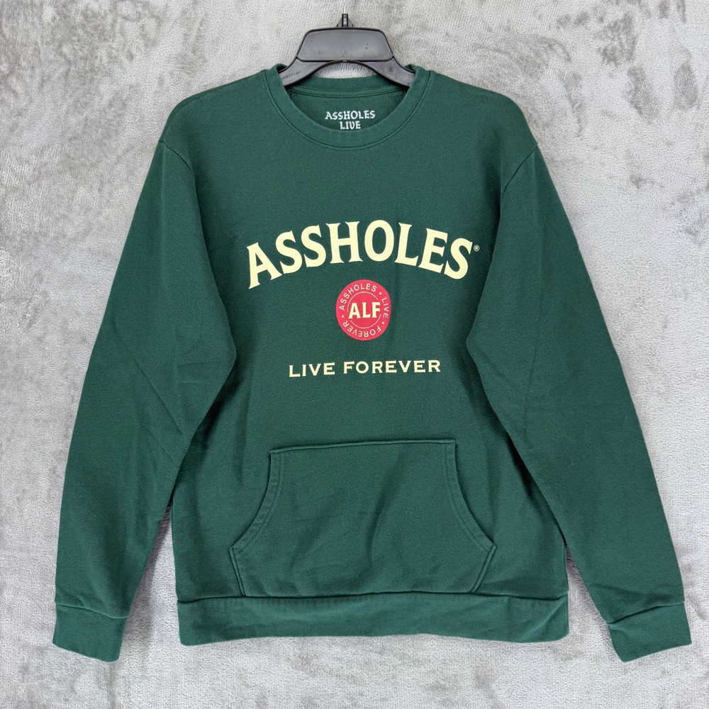 Assholes*s Live Forever ALF Green Graphic Crewneck Sweatshirt Mens Medium Pocket